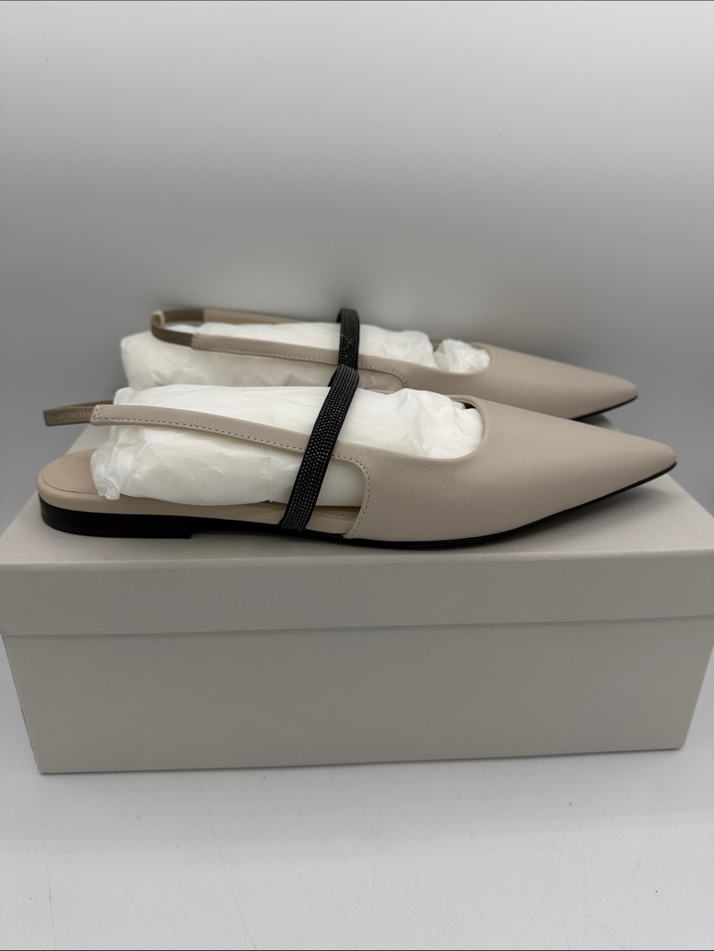 Brunello Cucinelli Monili Slingback Leather Ballet Flats White Size 39 EU / 9 US - Picture 6 of 11